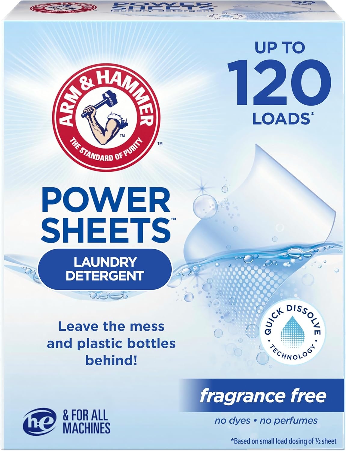 image:imageARM amp HAMMER 5in1 Power Sheets Laundry Detergent Free amp Clear 50 Count up to 100 Small LoadsFragrance Free
