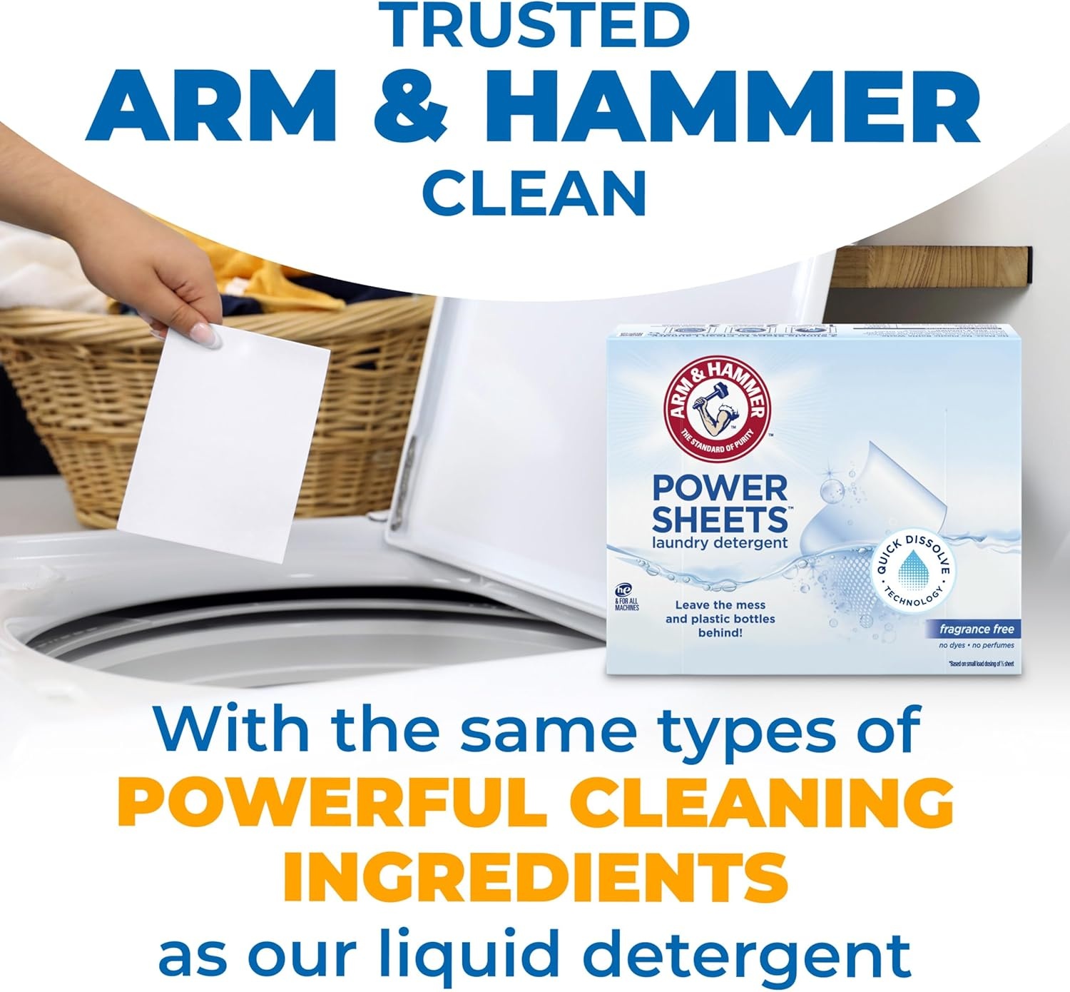 image:imageARM amp HAMMER 5in1 Power Sheets Laundry Detergent Free amp Clear 50 Count up to 100 Small LoadsFragrance Free