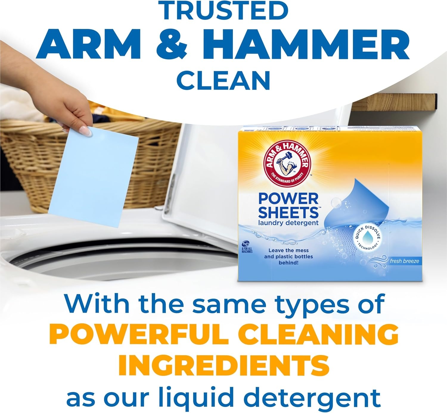 image:imageARM amp HAMMER 5in1 Power Sheets Laundry Detergent Free amp Clear 50 Count up to 100 Small LoadsFresh Breeze