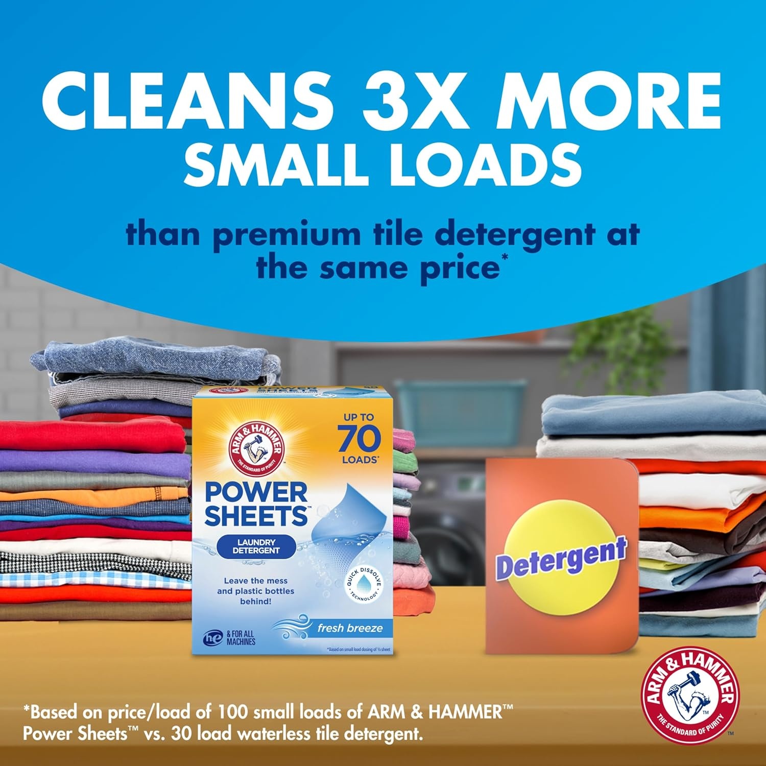 image:imageARM amp HAMMER 5in1 Power Sheets Laundry Detergent Free amp Clear 50 Count up to 100 Small LoadsFresh Breeze