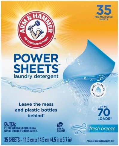 image:imageARM amp HAMMER 5in1 Power Sheets Laundry Detergent Free amp Clear 50 Count up to 100 Small LoadsFresh Breeze