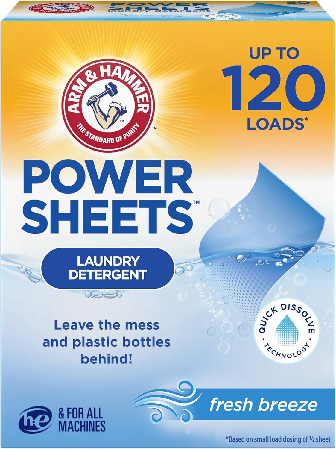 image:imageARM amp HAMMER 5in1 Power Sheets Laundry Detergent Free amp Clear 50 Count up to 100 Small LoadsFresh Breeze