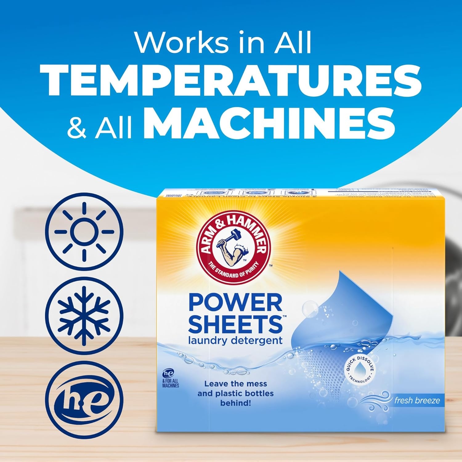 image:imageARM amp HAMMER 5in1 Power Sheets Laundry Detergent Free amp Clear 50 Count up to 100 Small LoadsFresh Breeze