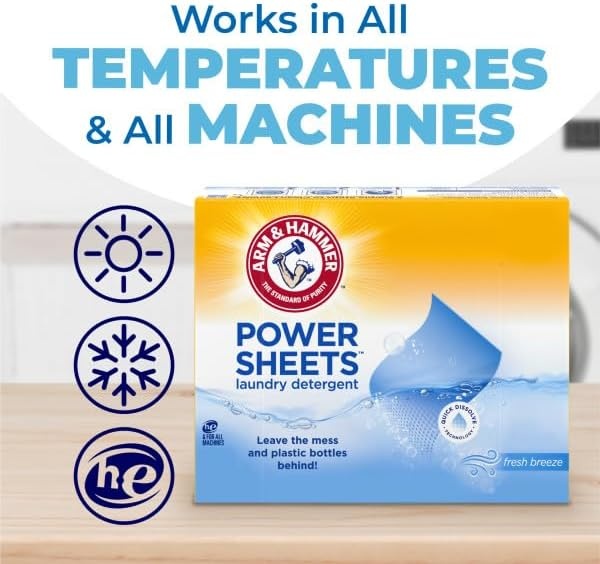 image:imageARM amp HAMMER 5in1 Power Sheets Laundry Detergent Free amp Clear 50 Count up to 100 Small LoadsFresh Breeze