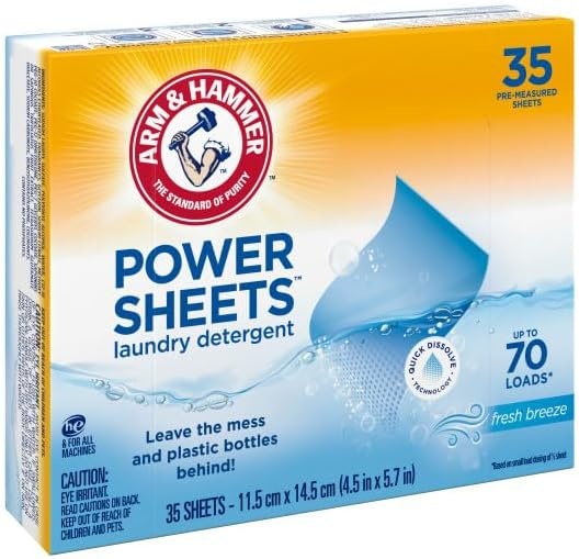 image:imageARM amp HAMMER 5in1 Power Sheets Laundry Detergent Free amp Clear 50 Count up to 100 Small LoadsFresh Breeze