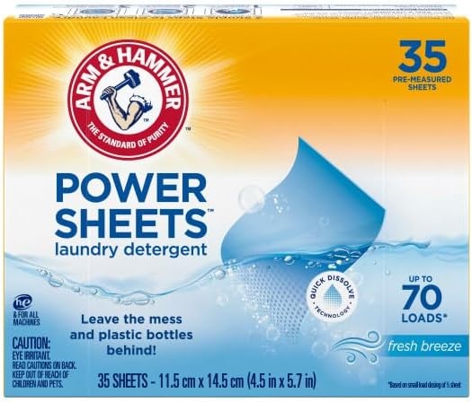 image:imageARM amp HAMMER 5in1 Power Sheets Laundry Detergent Free amp Clear 50 Count up to 100 Small LoadsFresh Breeze