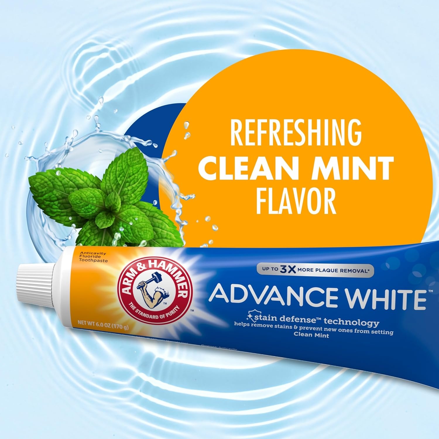 image:imageARM amp HAMMER Advance White Toothpaste Teeth Whitening Baking Soda Toothpaste with Stain Defense Technology and Fluoride Clean Mint Flavor 60 Oz 4 Pack6 Ounce Pack of 4