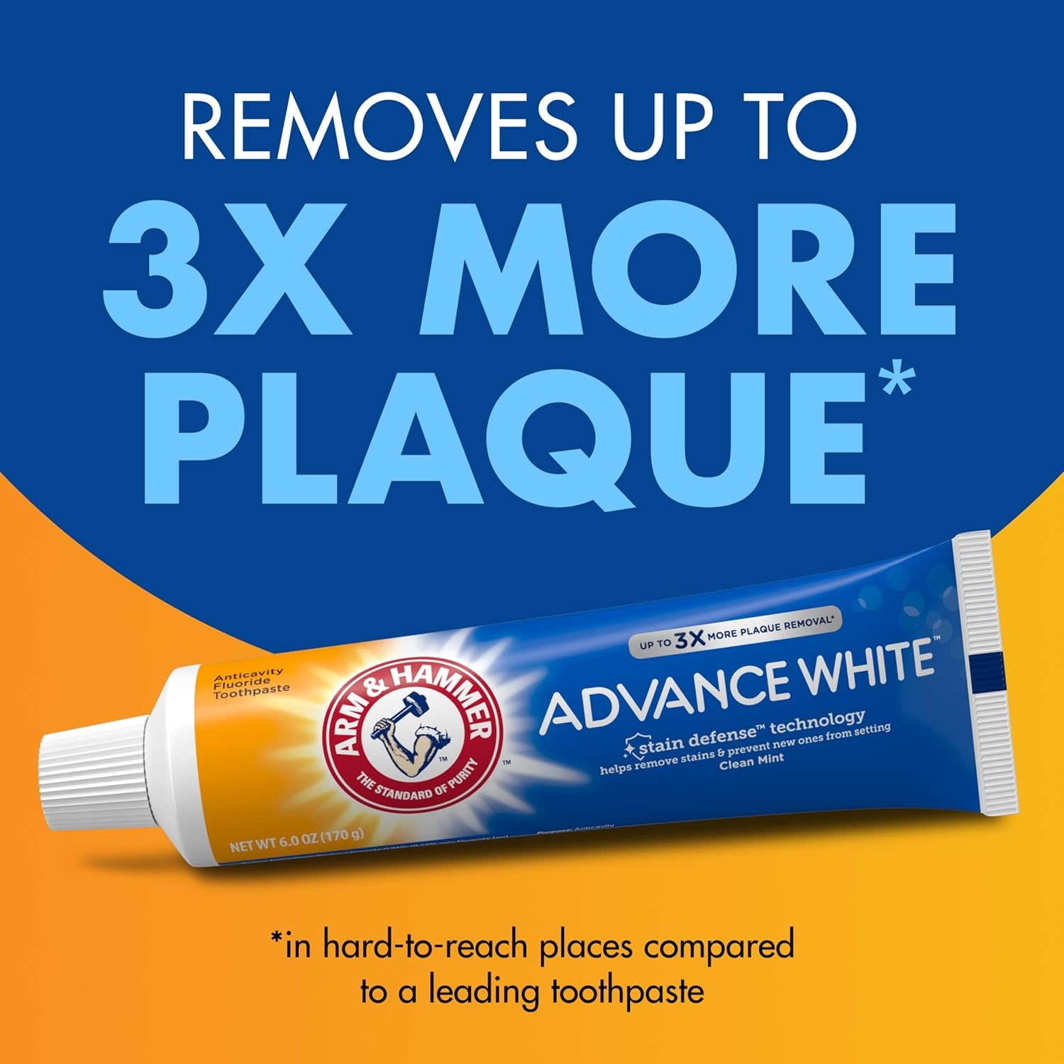 image:imageARM amp HAMMER Advance White Toothpaste Teeth Whitening Baking Soda Toothpaste with Stain Defense Technology and Fluoride Clean Mint Flavor 60 Oz 4 Pack6 Ounce Pack of 4