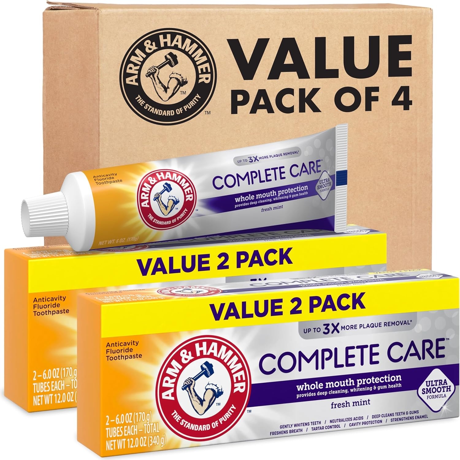 image:imageARM amp HAMMER Complete Care Toothpaste Teeth Whitening Toothpaste Fluoride Whole Mouth Protection Fresh Mint Flavor 60 oz Pack of 1Mint