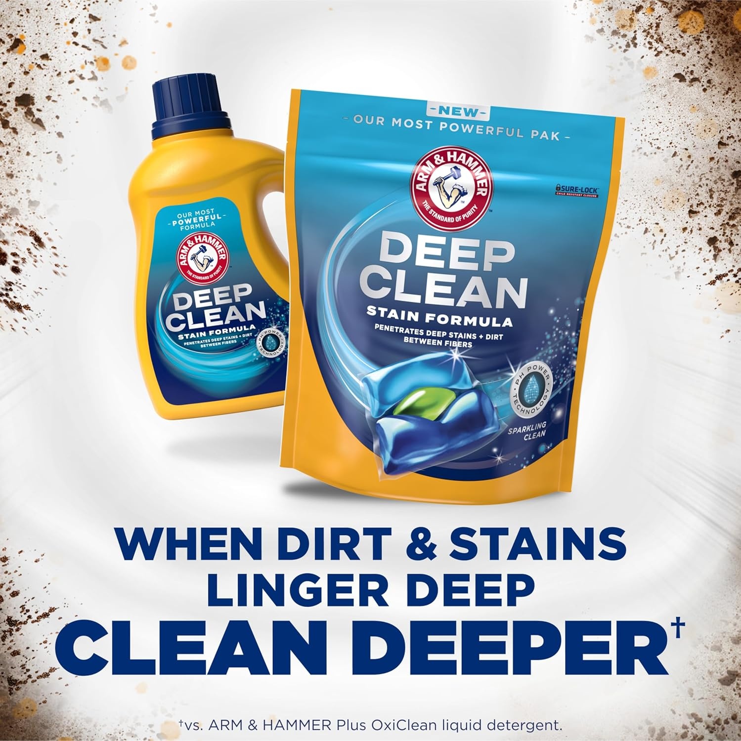 image:imageARM amp HAMMER Deep Clean Stain Formula Laundry Detergent Power Paks Laundry Stain Remover Sparkling Clean Scent 44 Count 44 LoadsClean Brust