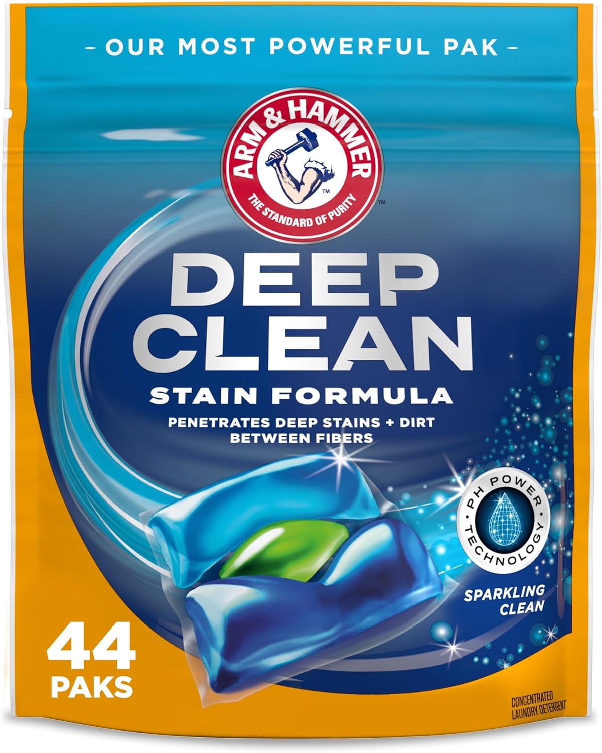 image:imageARM amp HAMMER Deep Clean Stain Formula Laundry Detergent Power Paks Laundry Stain Remover Sparkling Clean Scent 44 Count 44 LoadsSparkling Clean
