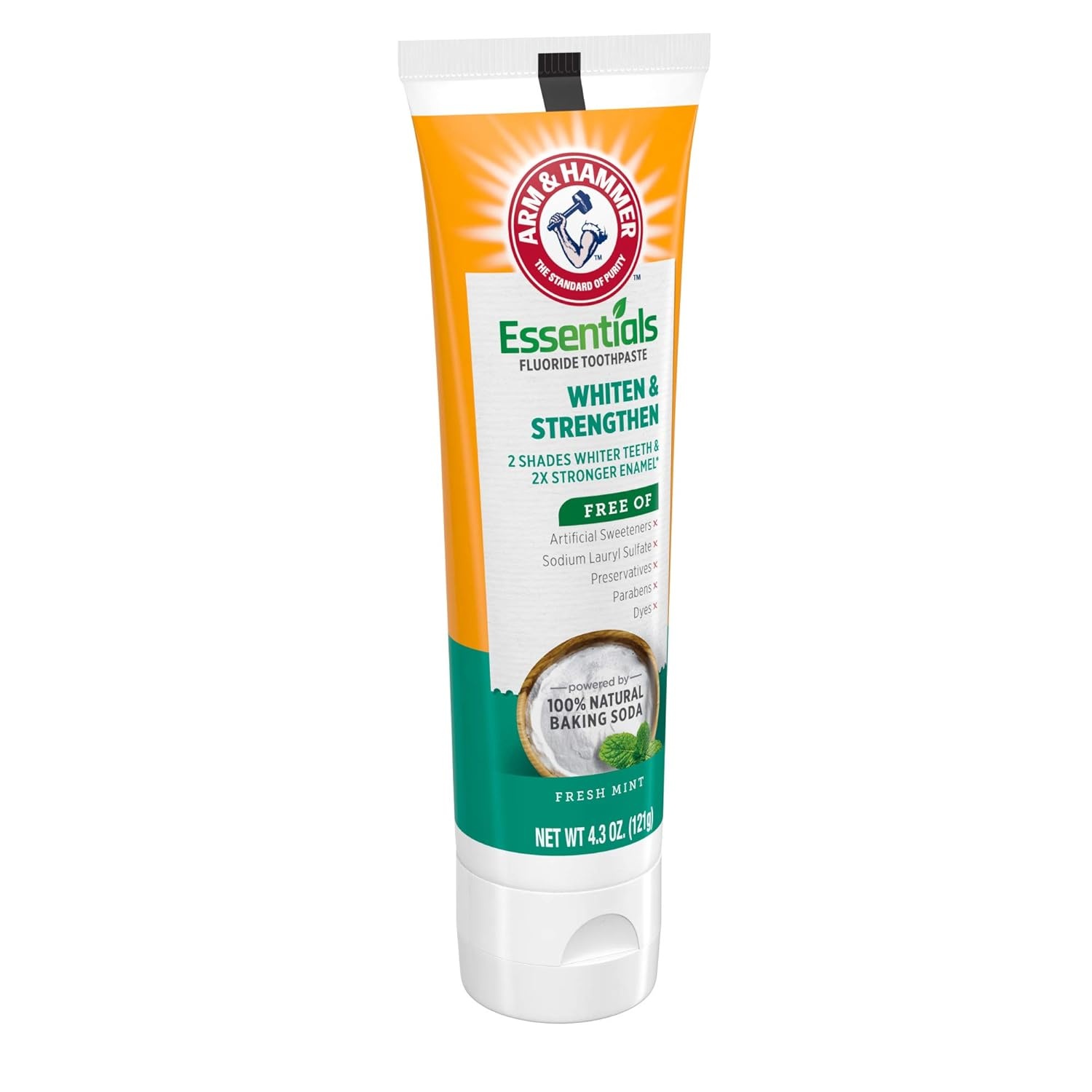 image:imageARM amp HAMMER Essentials Whiten amp Strengthen Fluoride Toothpaste4 Pack of 43oz Tubes Fresh Mint 100 Natural Baking Soda Fluoride Toothpaste