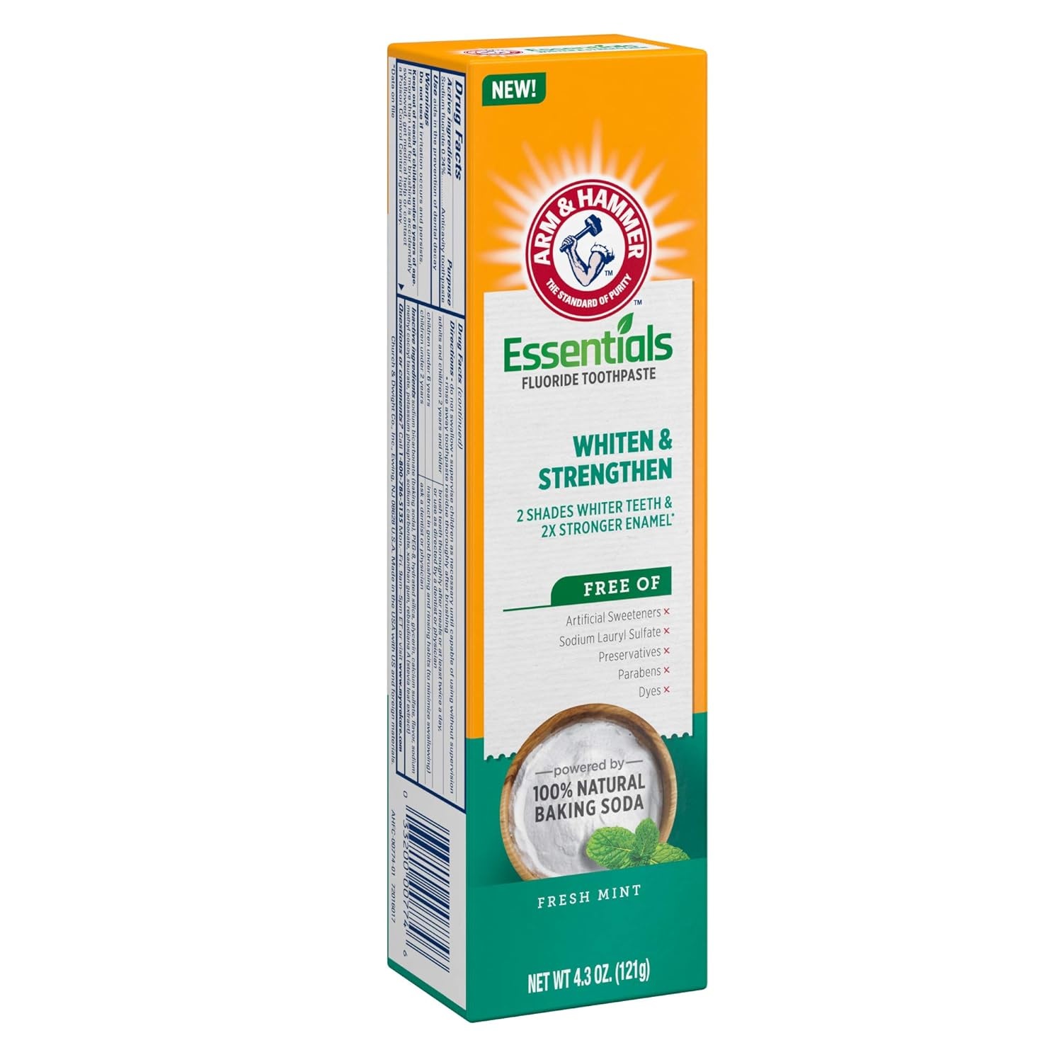 image:imageARM amp HAMMER Essentials Whiten amp Strengthen Fluoride Toothpaste4 Pack of 43oz Tubes Fresh Mint 100 Natural Baking Soda Fluoride Toothpaste