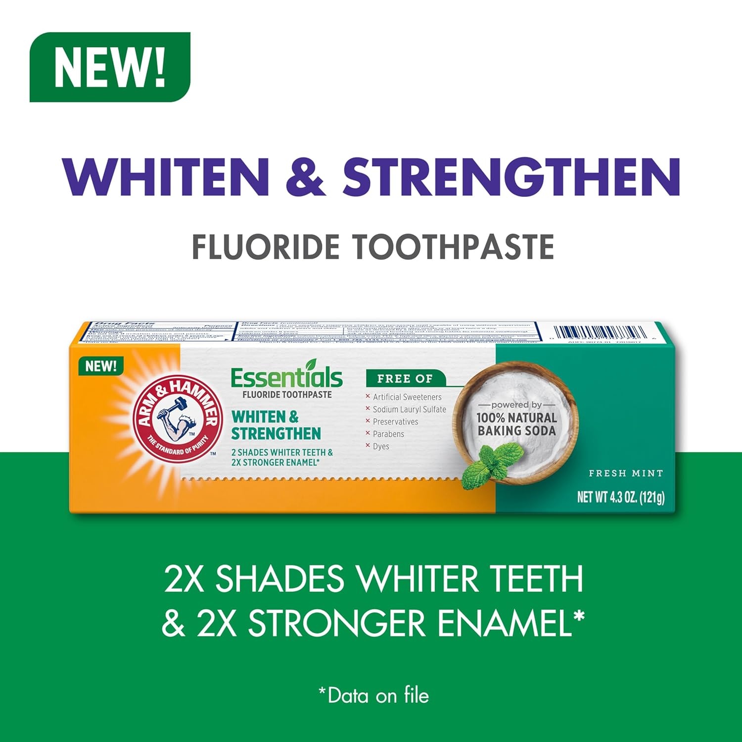 image:imageARM amp HAMMER Essentials Whiten amp Strengthen Fluoride Toothpaste4 Pack of 43oz Tubes Fresh Mint 100 Natural Baking Soda Fluoride Toothpaste