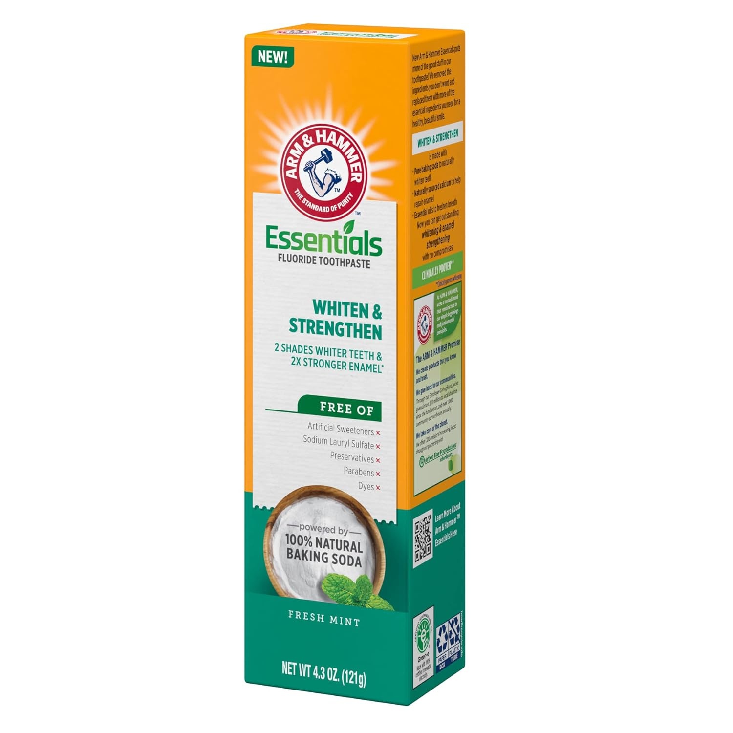 image:imageARM amp HAMMER Essentials Whiten amp Strengthen Fluoride Toothpaste4 Pack of 43oz Tubes Fresh Mint 100 Natural Baking Soda Fluoride Toothpaste