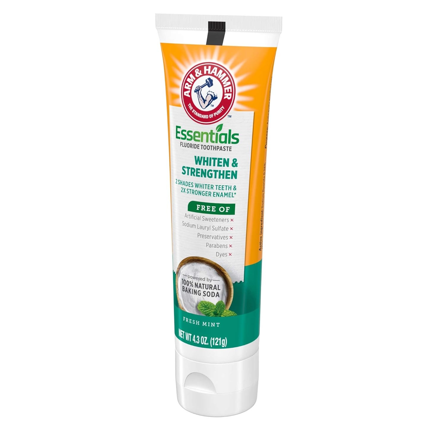 image:imageARM amp HAMMER Essentials Whiten amp Strengthen Fluoride Toothpaste4 Pack of 43oz Tubes Fresh Mint 100 Natural Baking Soda Fluoride Toothpaste