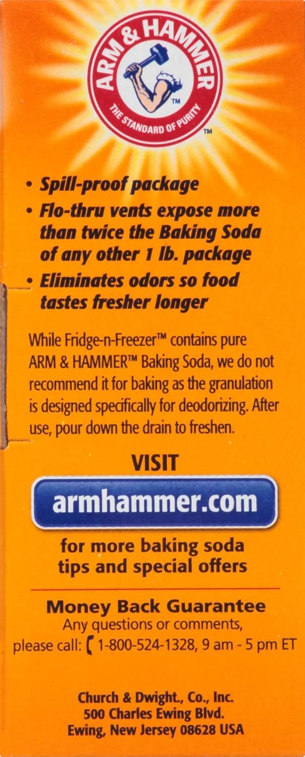 image:imageARM amp HAMMER FridgenFreezer Baking Soda Odor Absorber Helps Keep Food Tasting Fresh LongLasting Natural amp Unscented Deodorizer for Kitchen amp Home 14 Oz 12 Pack14 Ounce Pack of 24