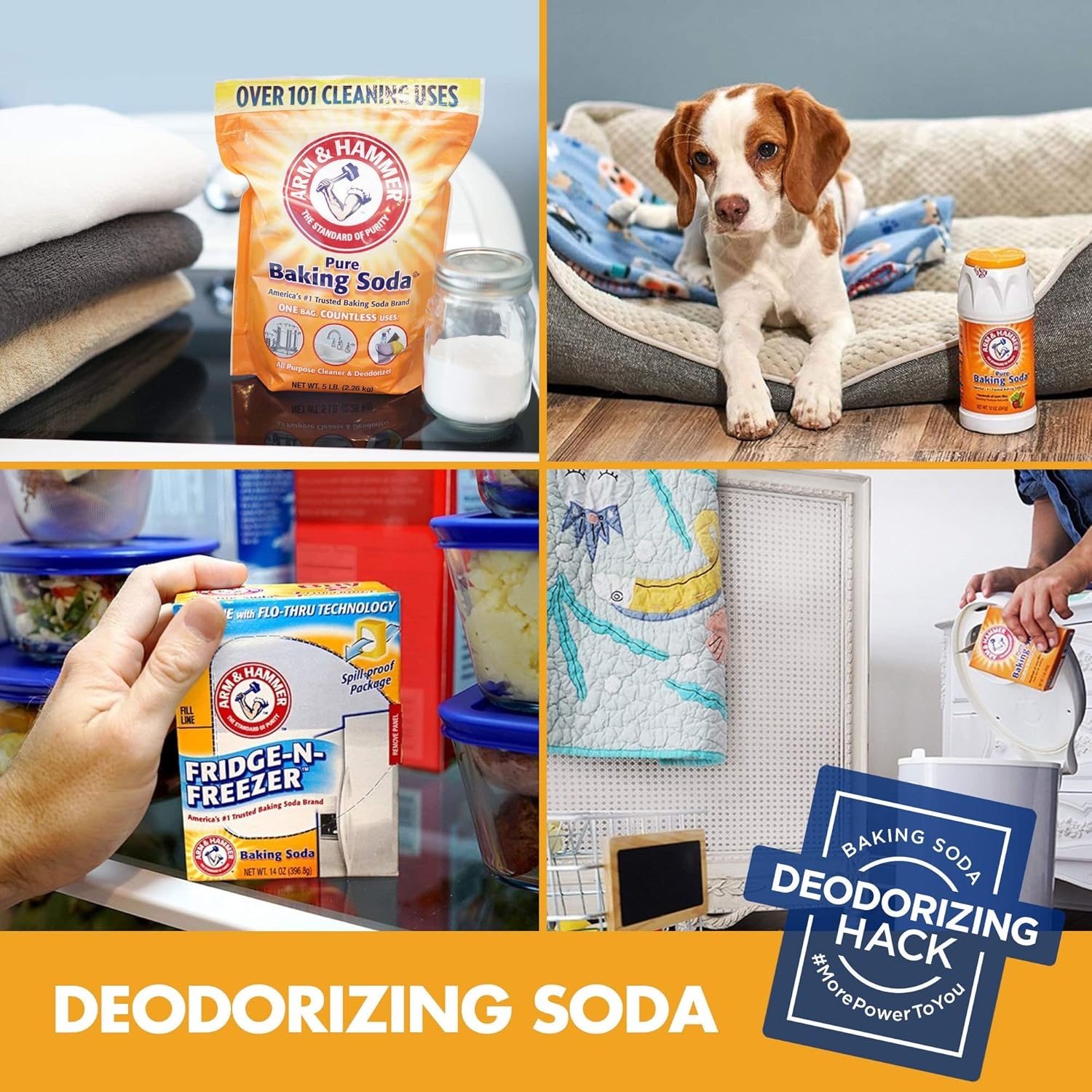 image:imageARM amp HAMMER FridgenFreezer Baking Soda Odor Absorber Helps Keep Food Tasting Fresh LongLasting Natural amp Unscented Deodorizer for Kitchen amp Home 14 Oz 12 Pack14 Ounce Pack of 12