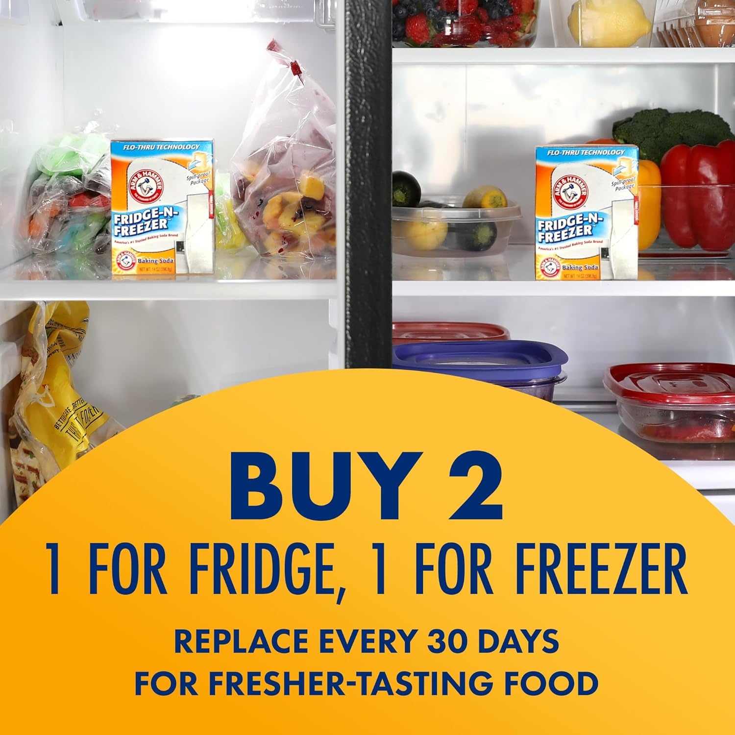 image:imageARM amp HAMMER FridgenFreezer Baking Soda Odor Absorber Helps Keep Food Tasting Fresh LongLasting Natural amp Unscented Deodorizer for Kitchen amp Home 14 Oz 12 Pack14 Ounce Pack of 12