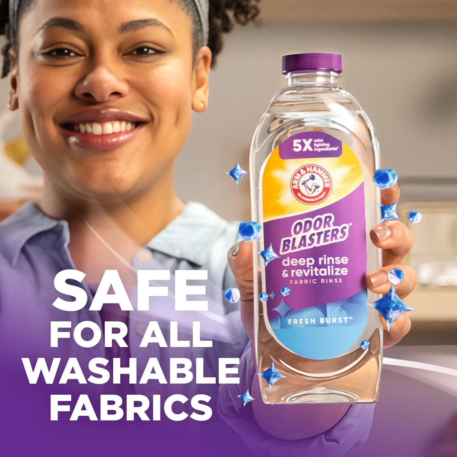 image:imageARM amp HAMMER Odor Blasters Deep Rinse and Revitalize Fabric Rinse Laundry Additive Eliminates Sweat and Musty Odors Fresh Burst Scent 50 fl oz