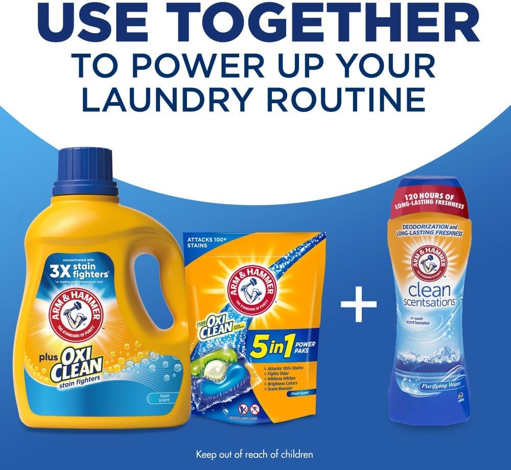 image:imageARM amp HAMMER Plus OxiClean Ultra Stain Fighters Liquid Laundry Detergent Stain Remover for Clothes Clean Meadow 74 Loads 962 fl ozFresh Scent