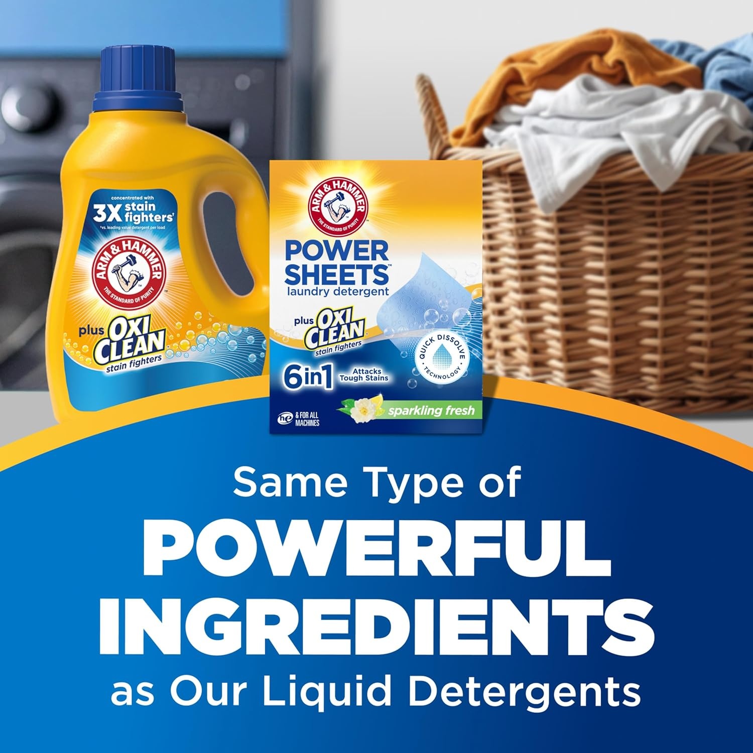 image:imageARM amp HAMMER Power Sheets Laundry Detergent Plus OxiClean Stain Fighters 6in1 Sparkling Fresh Scent 42 Count 84 Medium Loads