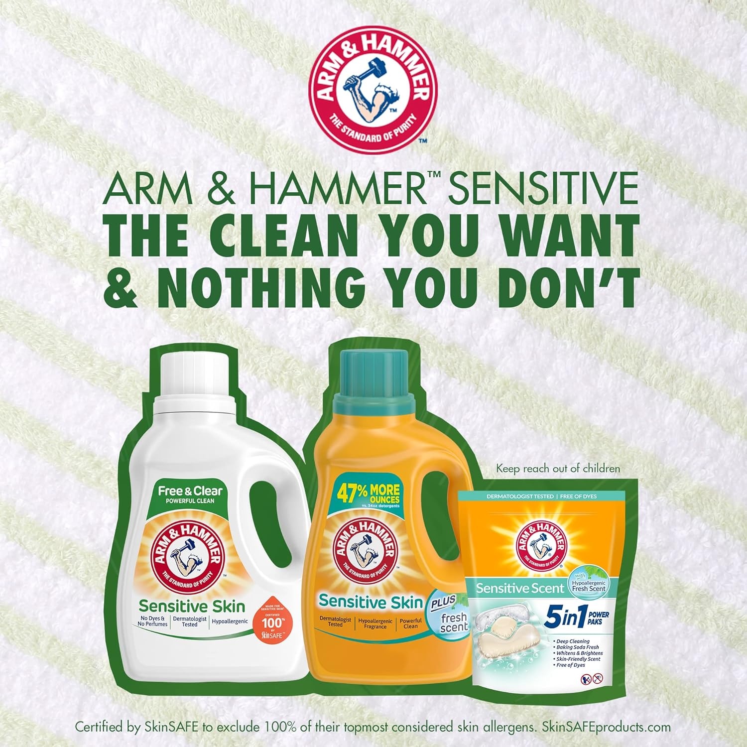 image:imageARM amp HAMMER Sensitive Skin Free amp Clear 140 Loads Liquid Laundry Detergent 140 Fl ozFragrance Free