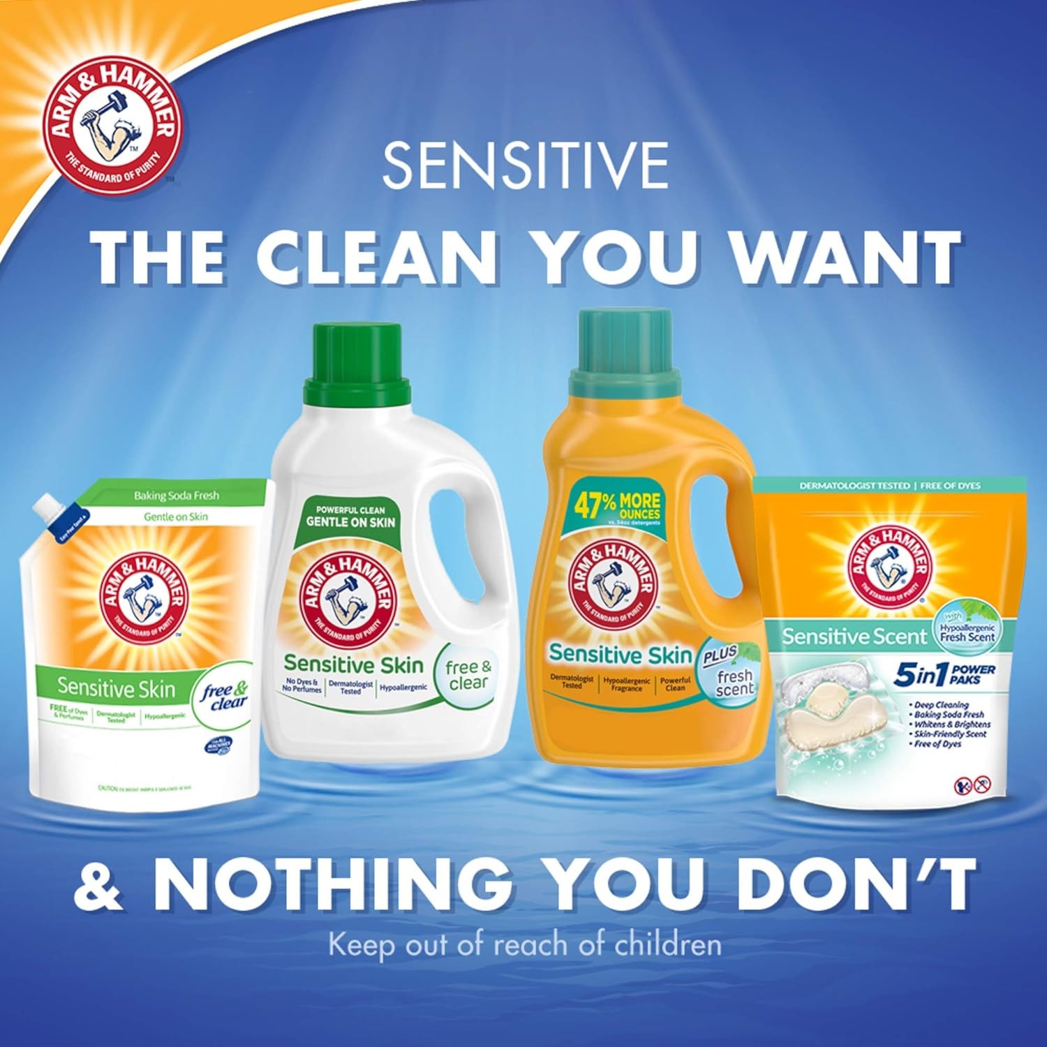 image:imageARM amp HAMMER Sensitive Skin Free amp Clear 140 Loads Liquid Laundry Detergent 140 Fl ozFragrance Free
