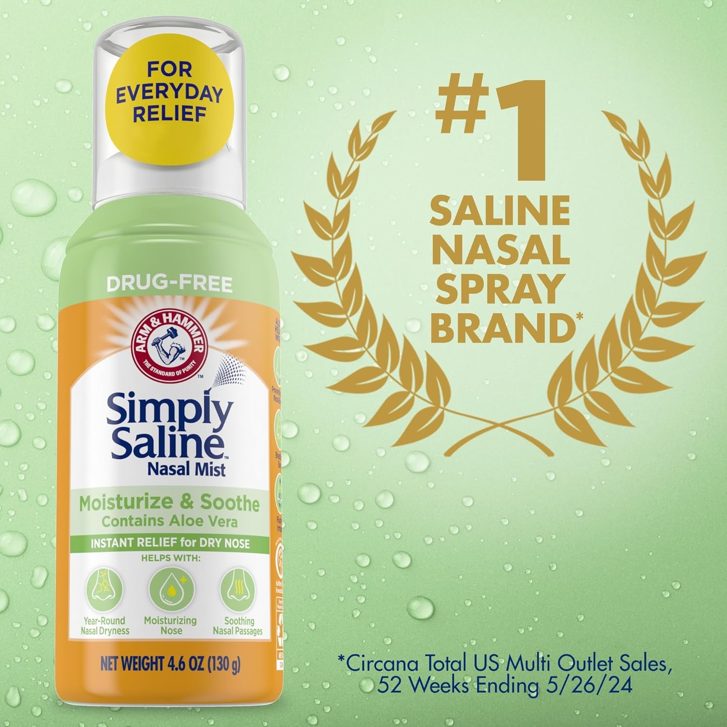 image:imageARM amp Hammer Simply Saline Moisturize amp Soothe Nasal Mist DrugFree Moisturizing Saline Nasal Spray for Instant Relief for Dry Nose 46 Oz 130 g 3 Pack