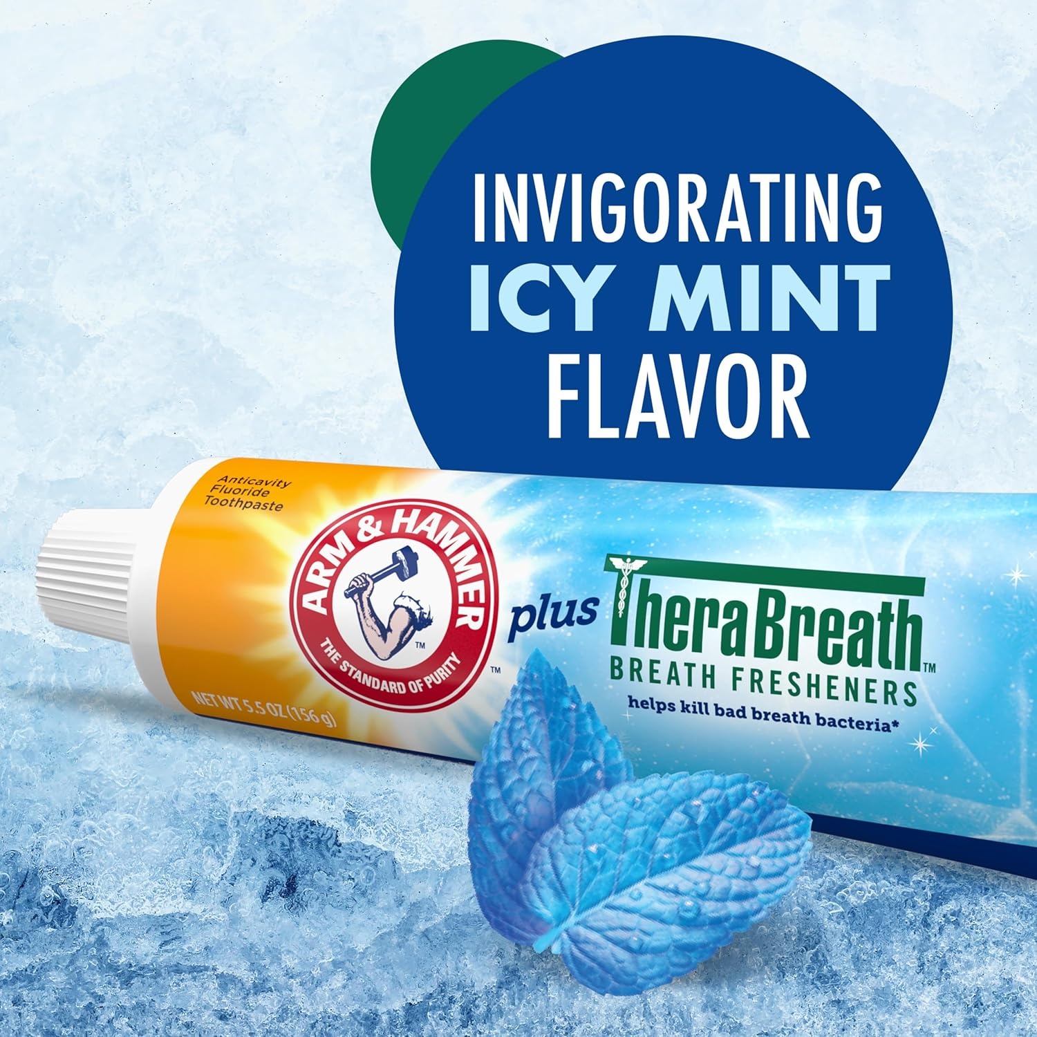 image:imageARM amp Hammer Toothpaste Plus TheraBreath Breath Fresheners ICY Mint Flavor Teeth Whitening Toothpaste Anticavity Fluoride for Bad Breath 55 Oz Pack of 255 Ounce Pack of 4