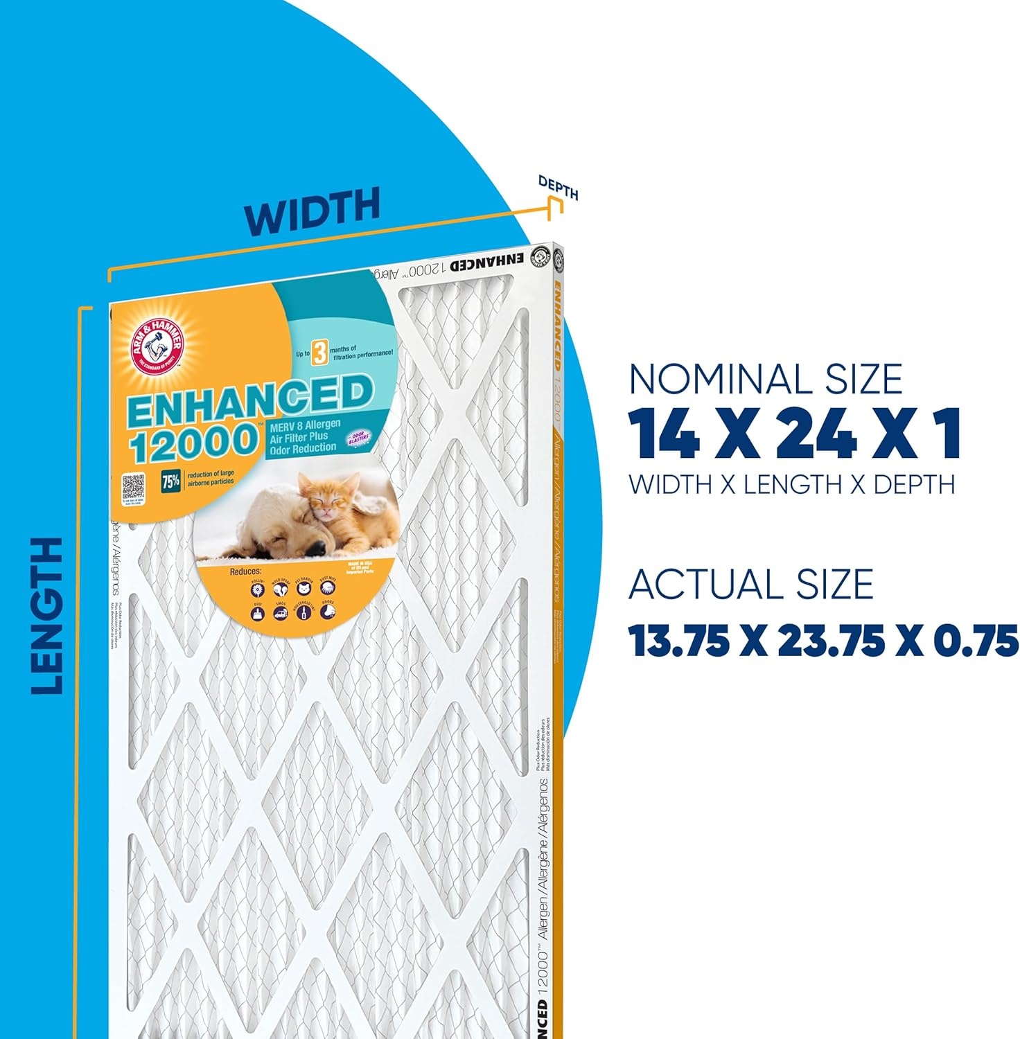 image:imageArm amp Hammer 20x30x1 Air Filter 4Pack Merv 8 Enhanced Allergen Pet Fresh Odor Reduction Contains Pure Baking Soda HVAC AC Furnace Made in USA Actual Size 1975 x 2975 x 07514x24x1