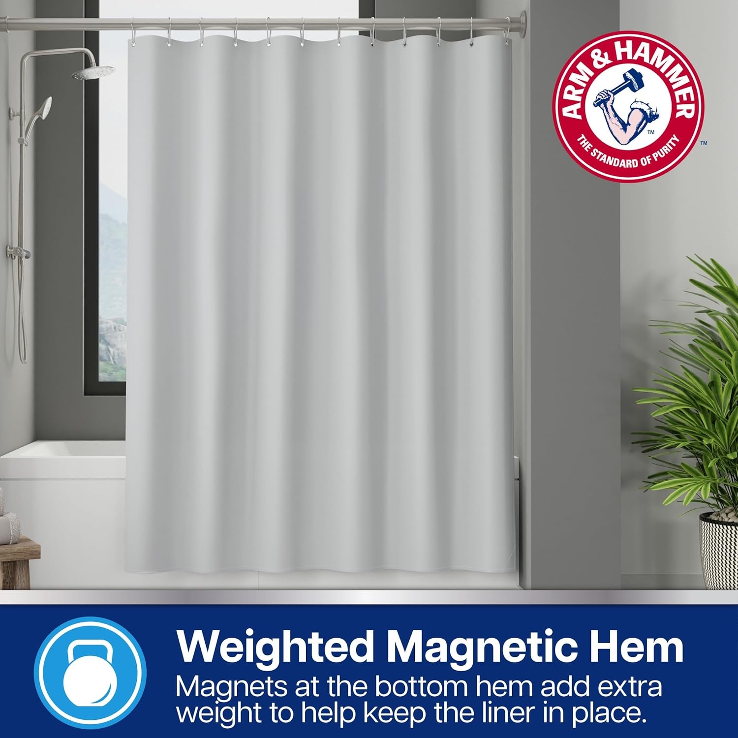 image:imageArm amp Hammer Fabric Shower Curtain with Waterproof Back 70 x 72 GreyGrey
