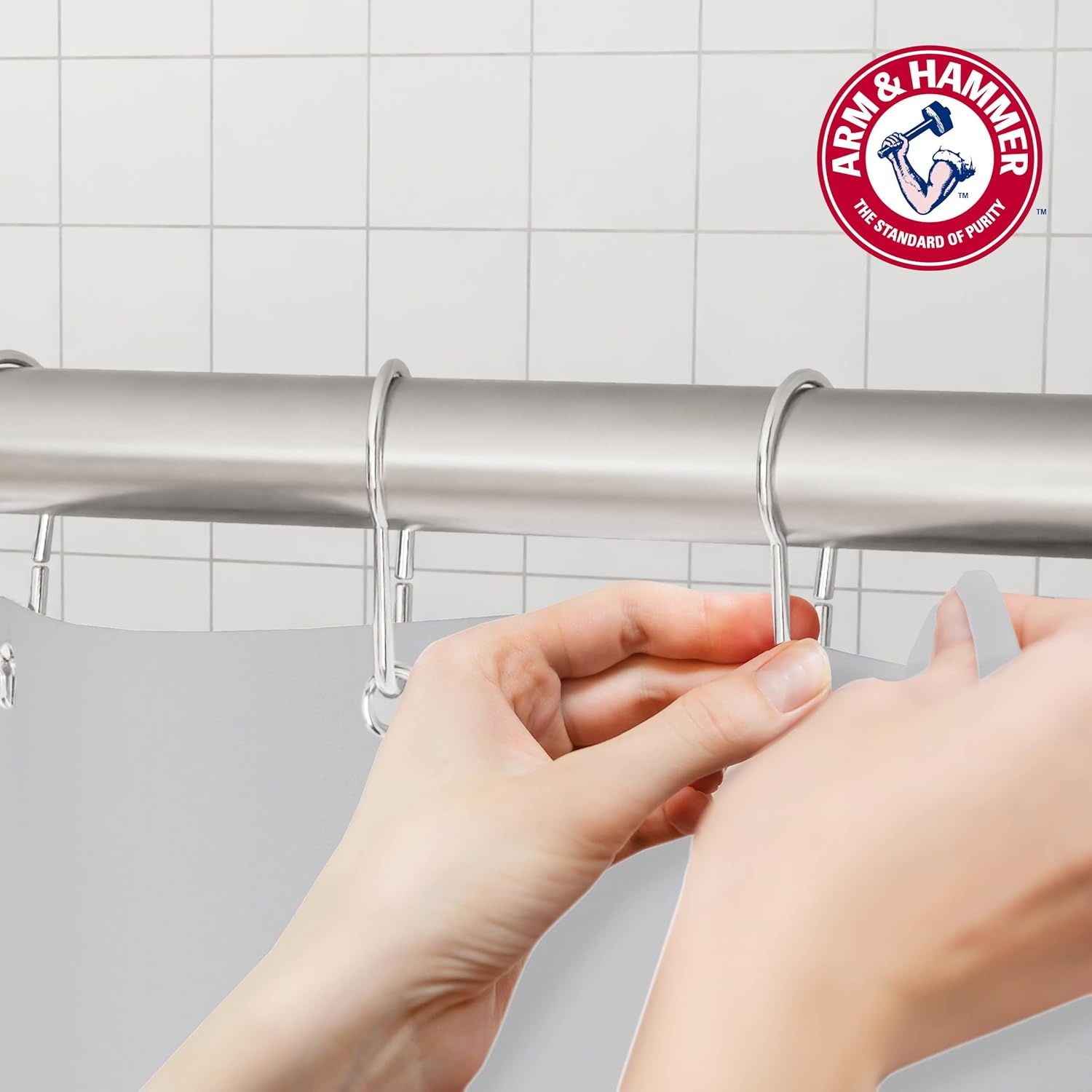 image:imageArm amp Hammer Fabric Shower Curtain with Waterproof Back 70 x 72 GreyGrey
