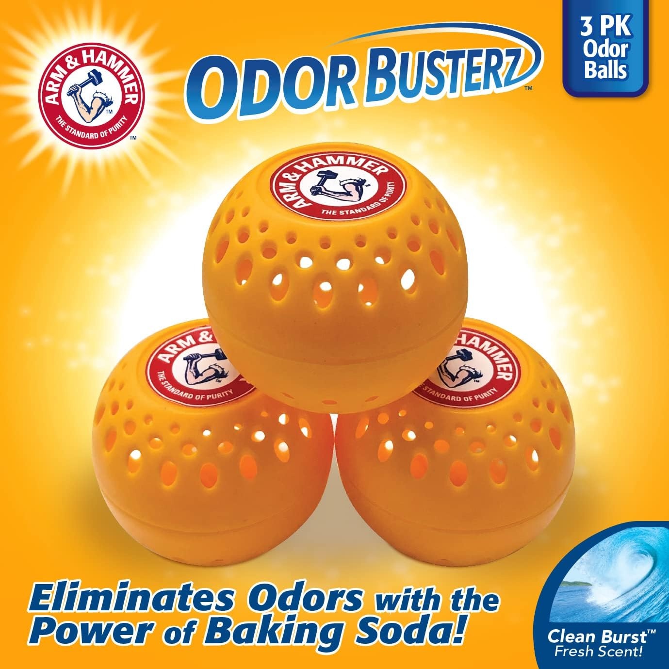 image:imageArm amp Hammer OdorBusterz Odor Eliminator Balls Lavender 3 Count Baking Soda Odor Control for Closets Drawers Hampers amp Small SpacesClean Burst