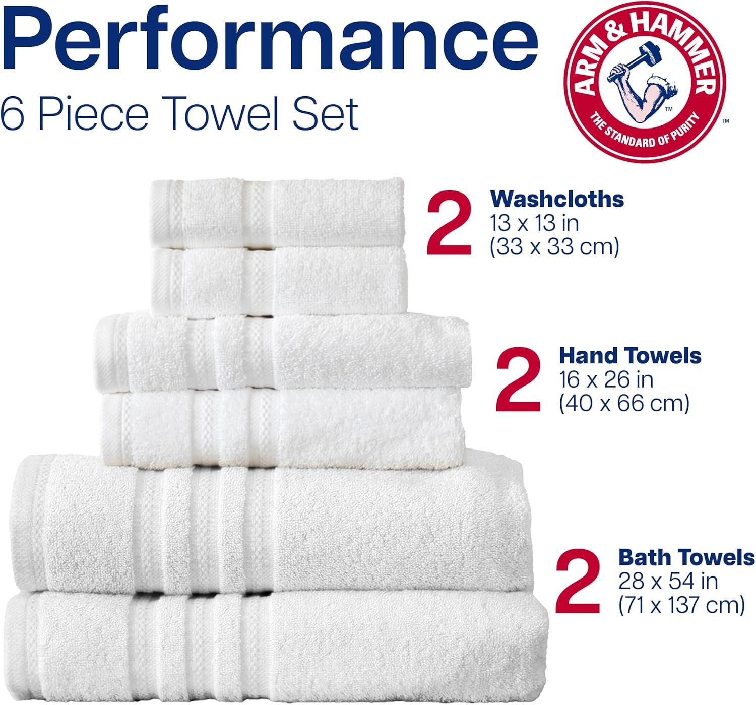 image:imageArm amp Hammer Performance Bath Towel Set 6 Piece WhiteLight Blue
