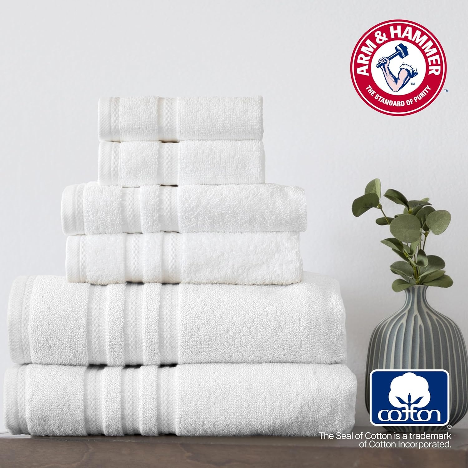 image:imageArm amp Hammer Performance Bath Towel Set 6 Piece WhiteLight Blue