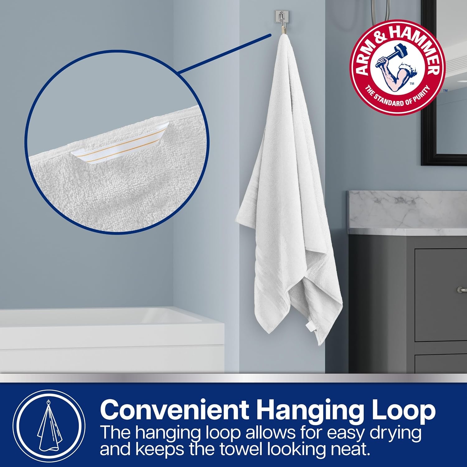 image:imageArm amp Hammer Performance Hand Towels 2 Piece Dark BlueWhite