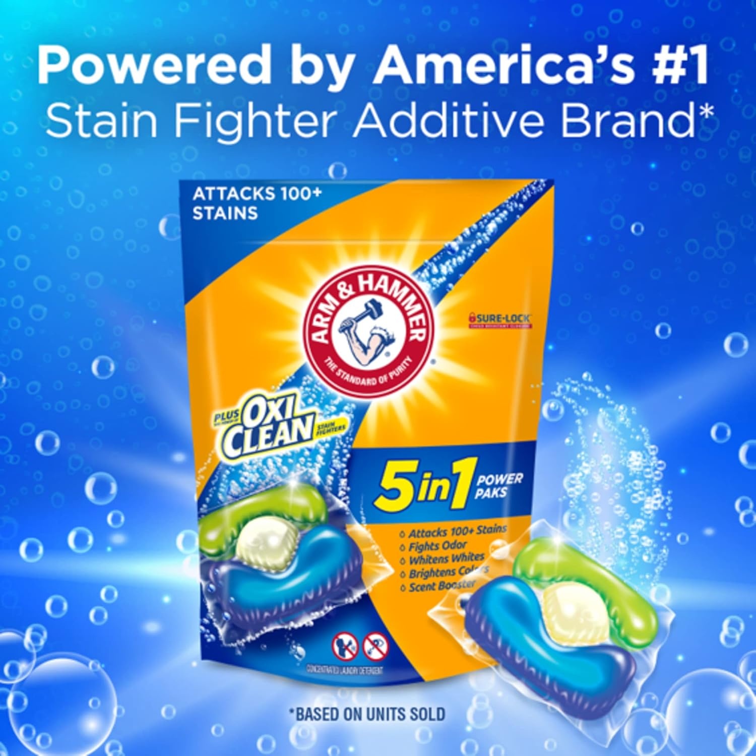image:imageArm amp Hammer Plus OxiClean 5in1 Laundry Detergent Power Paks 42 Count Packaging may varyFresh Scent