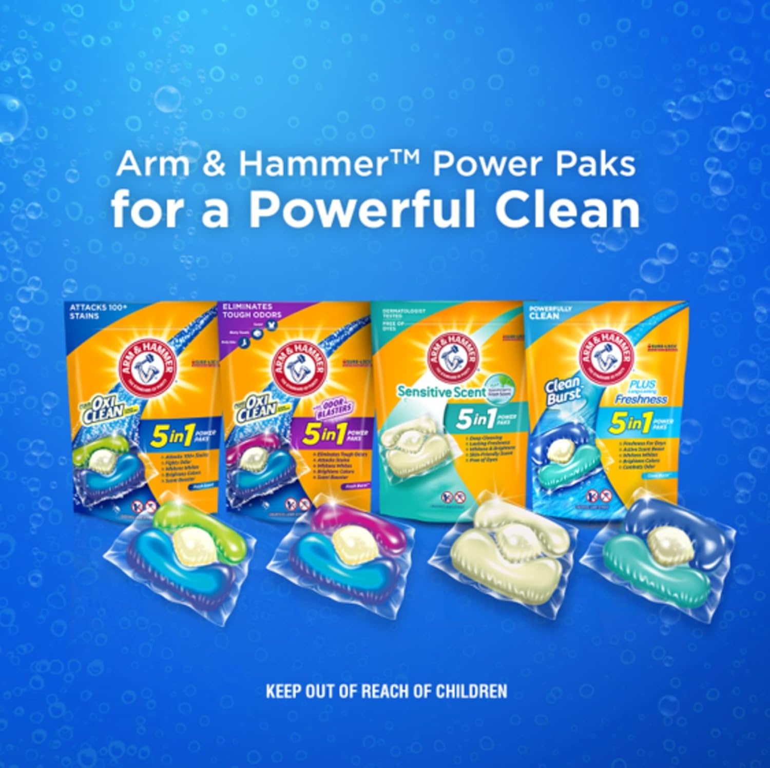 image:imageArm amp Hammer Plus OxiClean 5in1 Laundry Detergent Power Paks 42 Count Packaging may varyFresh Scent