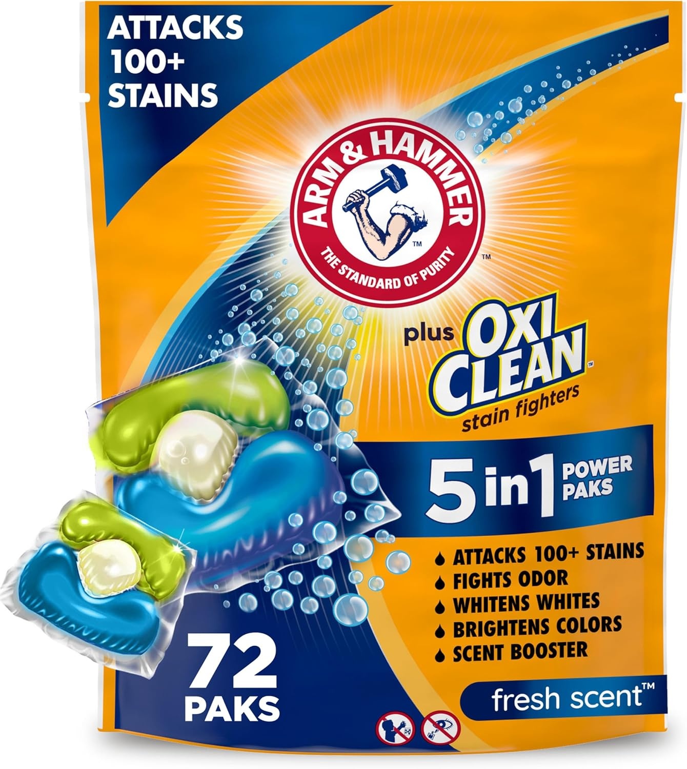 image:imageArm amp Hammer Plus OxiClean 5in1 Laundry Detergent Power Paks 42 Count Packaging may varyFresh Scent
