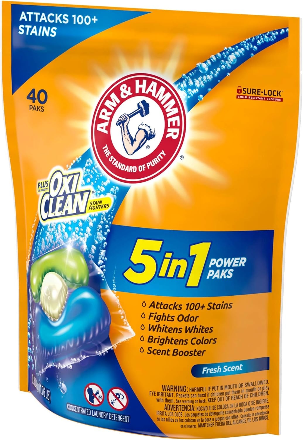 image:imageArm amp Hammer Plus OxiClean 5in1 Laundry Detergent Power Paks 42 Count Packaging may varyFresh Scent