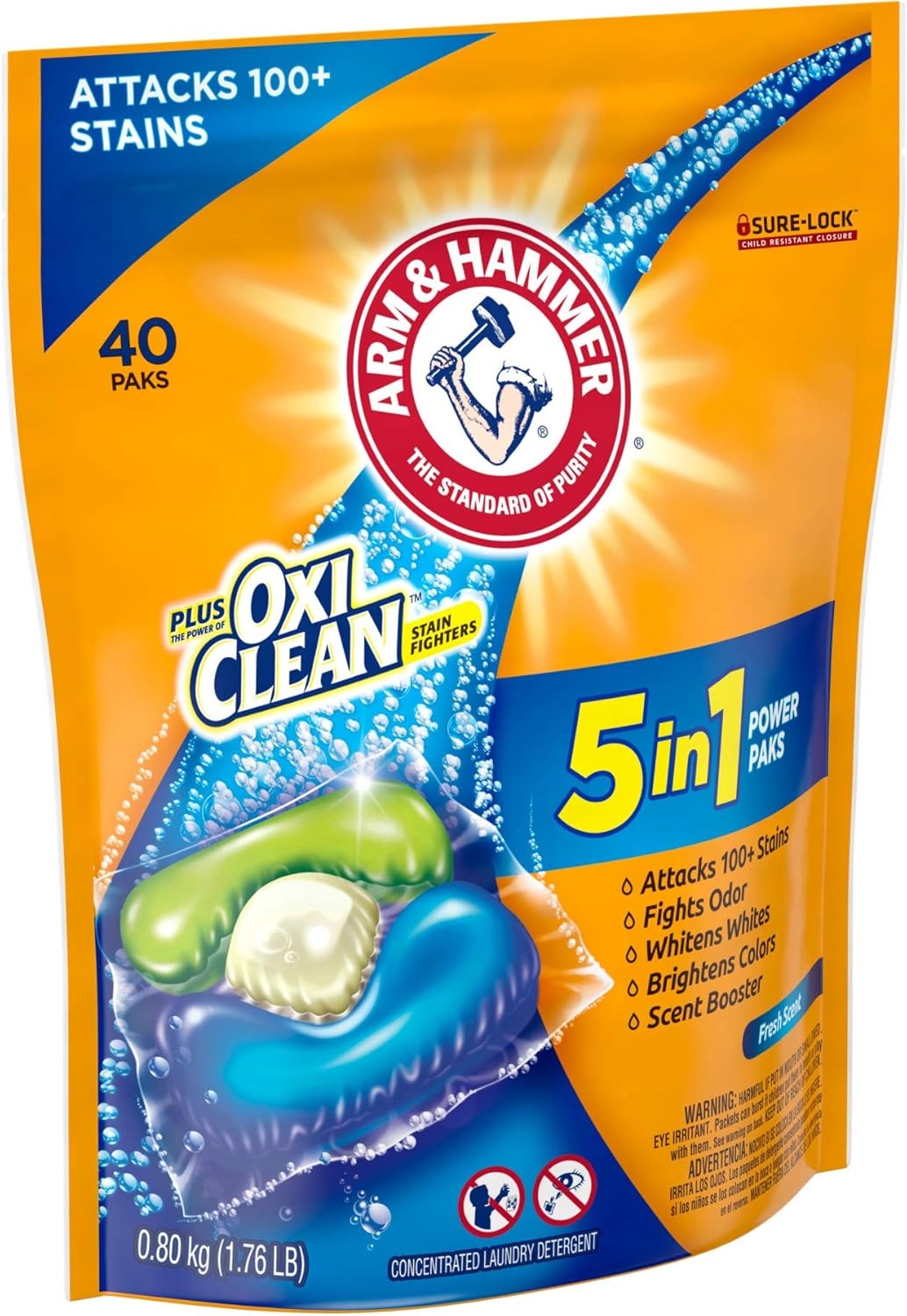 image:imageArm amp Hammer Plus OxiClean 5in1 Laundry Detergent Power Paks 42 Count Packaging may varyFresh Scent