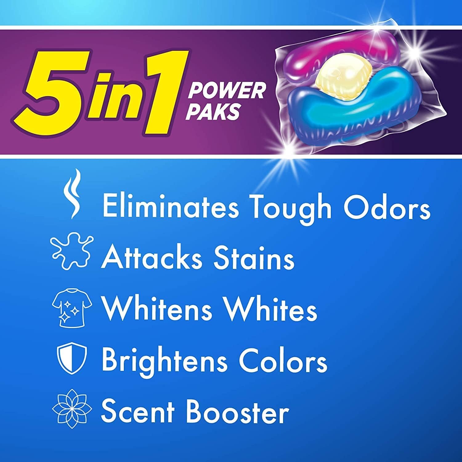 image:imageArm amp Hammer Plus OxiClean With Odor Blasters Laundry Detergent 5IN1 Power Paks 42CT Packaging may varyFresh Burst
