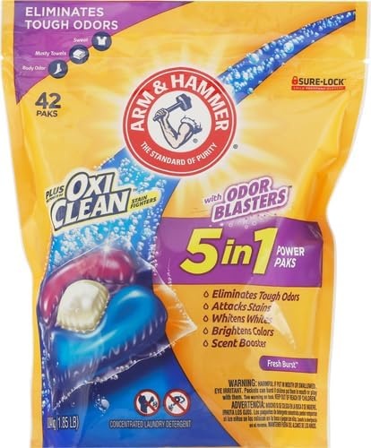 image:imageArm amp Hammer Plus OxiClean With Odor Blasters Laundry Detergent 5IN1 Power Paks 42CT Packaging may varyFresh Burst