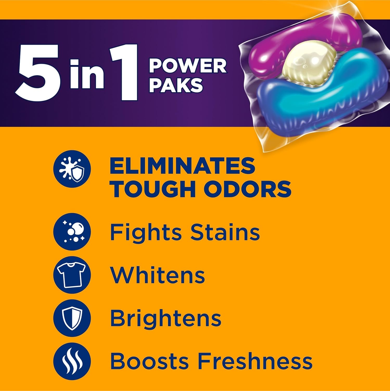 image:imageArm amp Hammer Plus OxiClean With Odor Blasters Laundry Detergent 5IN1 Power Paks 42CT Packaging may varyFresh Burst