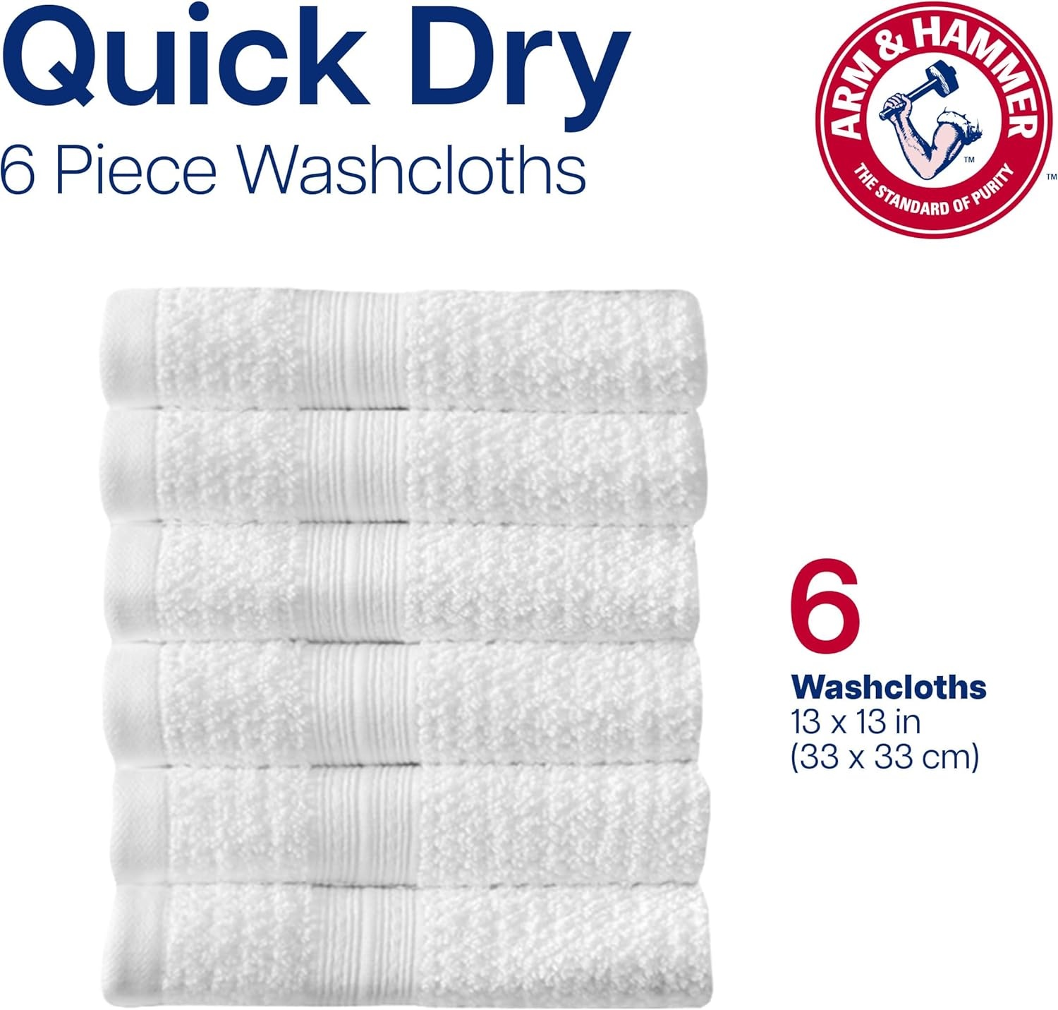 image:imageArm amp Hammer Quick Dry Washcloth Set 6 Piece Light BlueDark Blue