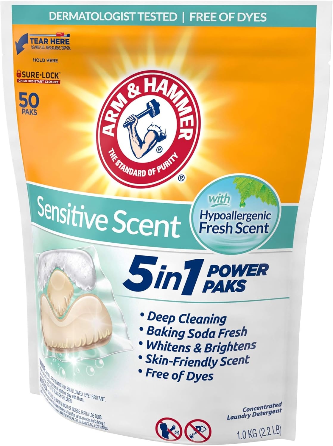 image:imageArm amp Hammer Sensitive Fresh Scent 5IN1 Power Paks 42 countFresh Scent