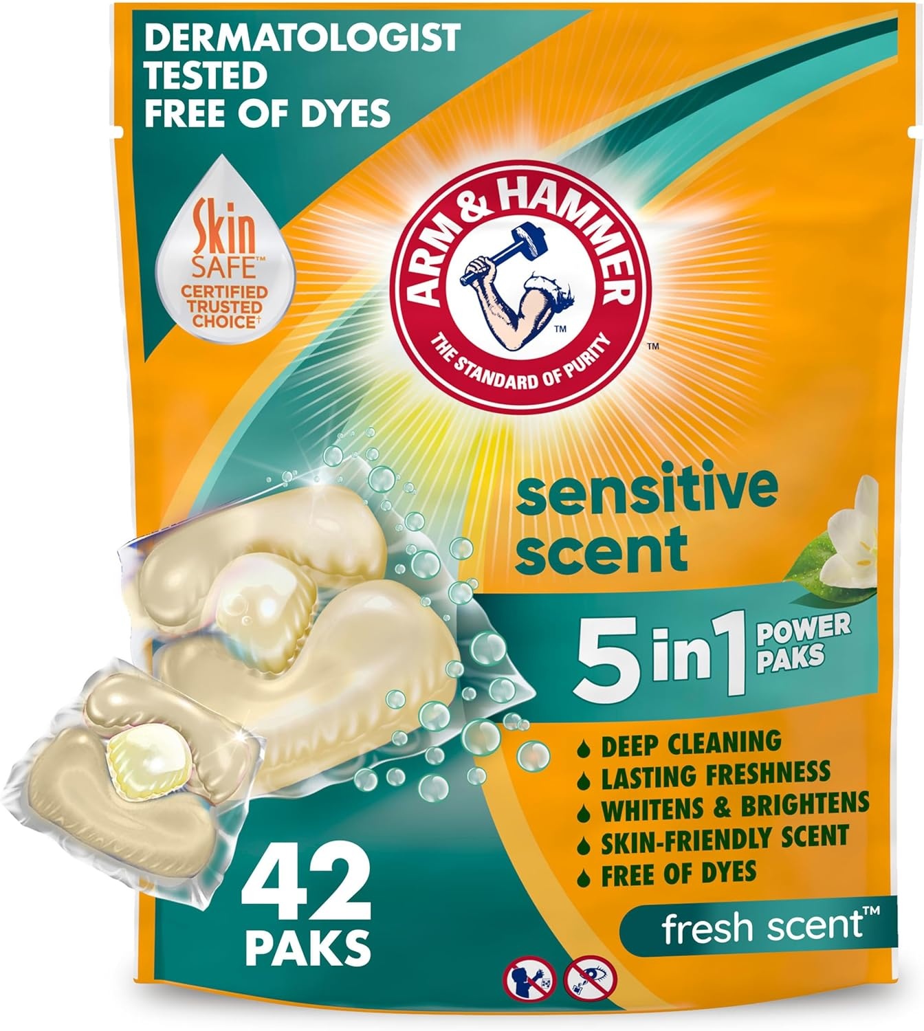 image:imageArm amp Hammer Sensitive Fresh Scent 5IN1 Power Paks 42 countFresh Scent