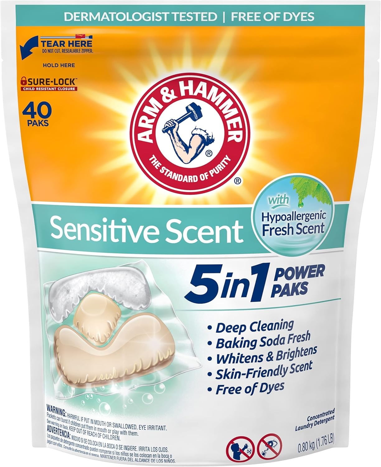 image:imageArm amp Hammer Sensitive Fresh Scent 5IN1 Power Paks 42 countFresh Scent