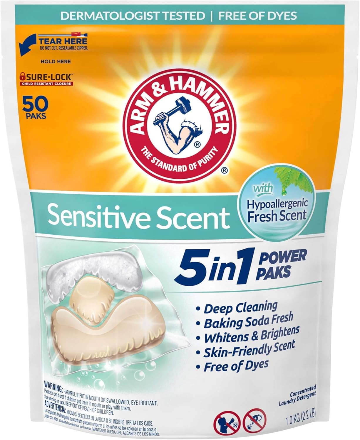 image:imageArm amp Hammer Sensitive Fresh Scent 5IN1 Power Paks 42 countFresh Scent